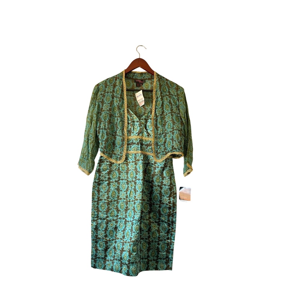 NWT y2k Cynthia Howie Petite Dress Set Paisley‎ Linen Silk Bolero Jacket 6P